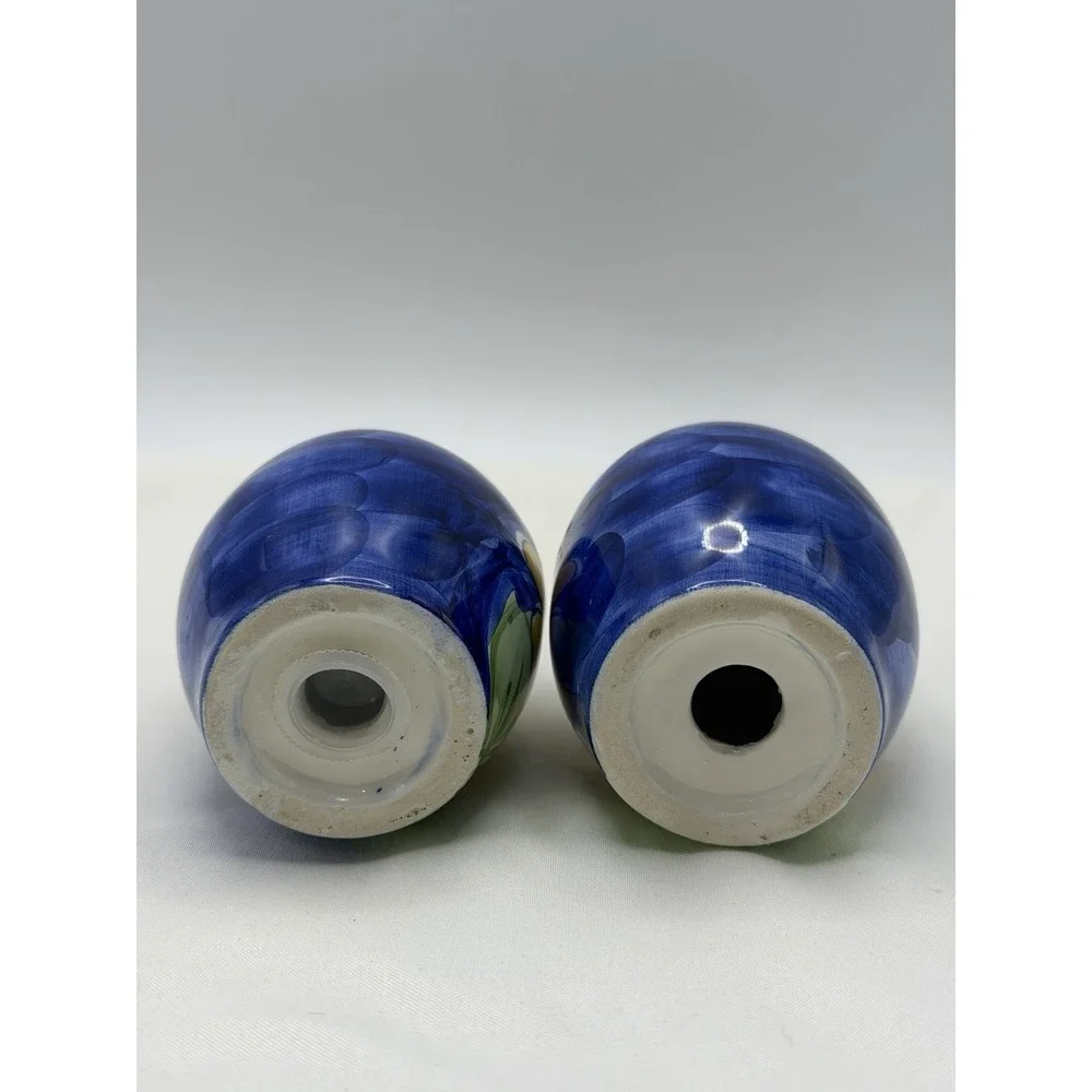 Salt and Pepper Shakers Royal Blue Ceramic w/ Yellow Sunflowers